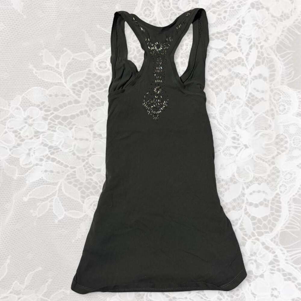 American Eagle Outfitters Charcoal Gray Beaded Racerback Tank Top